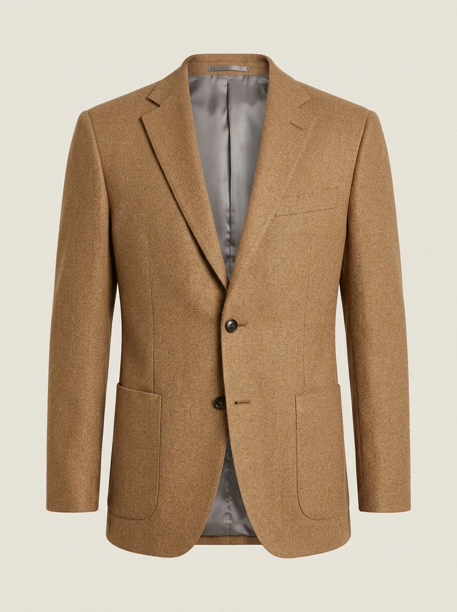 Notch-Lapel Textured Regular-Fit Welt-Pocket Men's Tailored Blazer Jacket