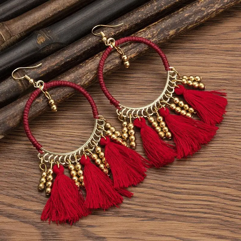 Textured Tassel Drop Earrings