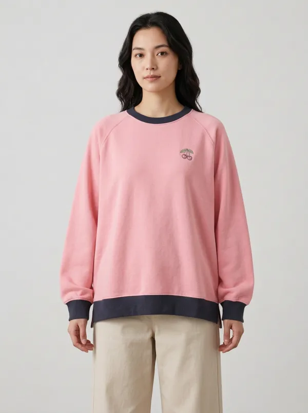 Women's Cherry Embroidered Raglan Sweatshirt