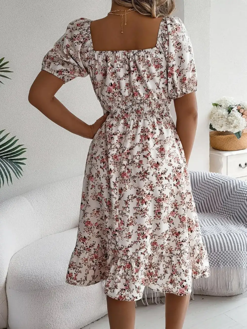Ruffle Trim Floral Dress