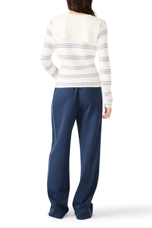 Blue & White Striped V-Neck Sweater