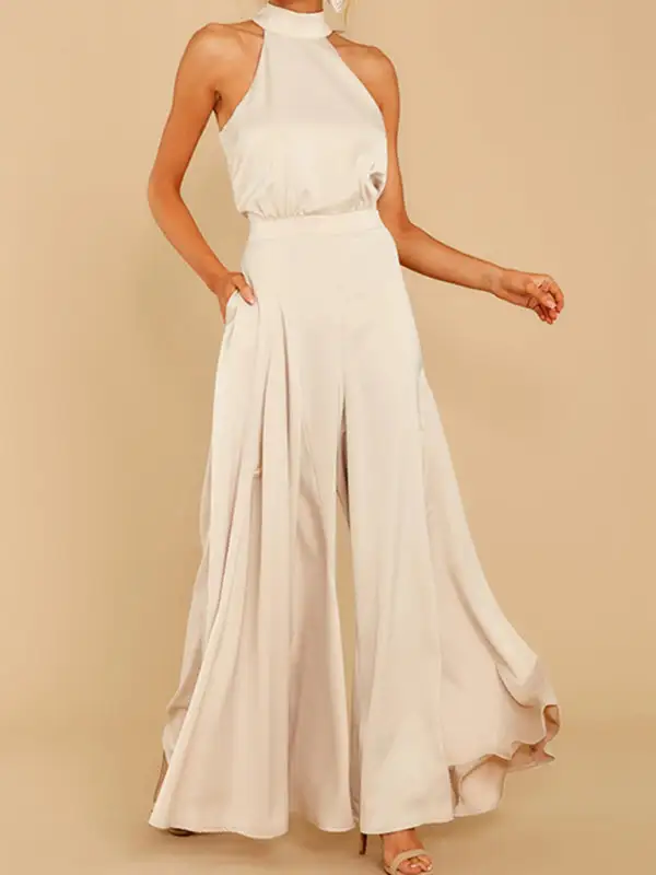 The Shoulder High Waist Jumpsuit Wide Pants