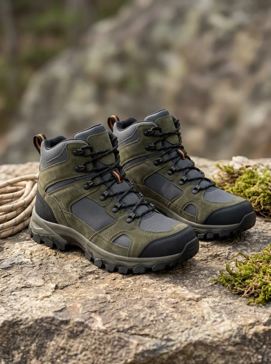 Unisex Classic Outdoor Hiking Lover Olive Green Suede Printed Boots