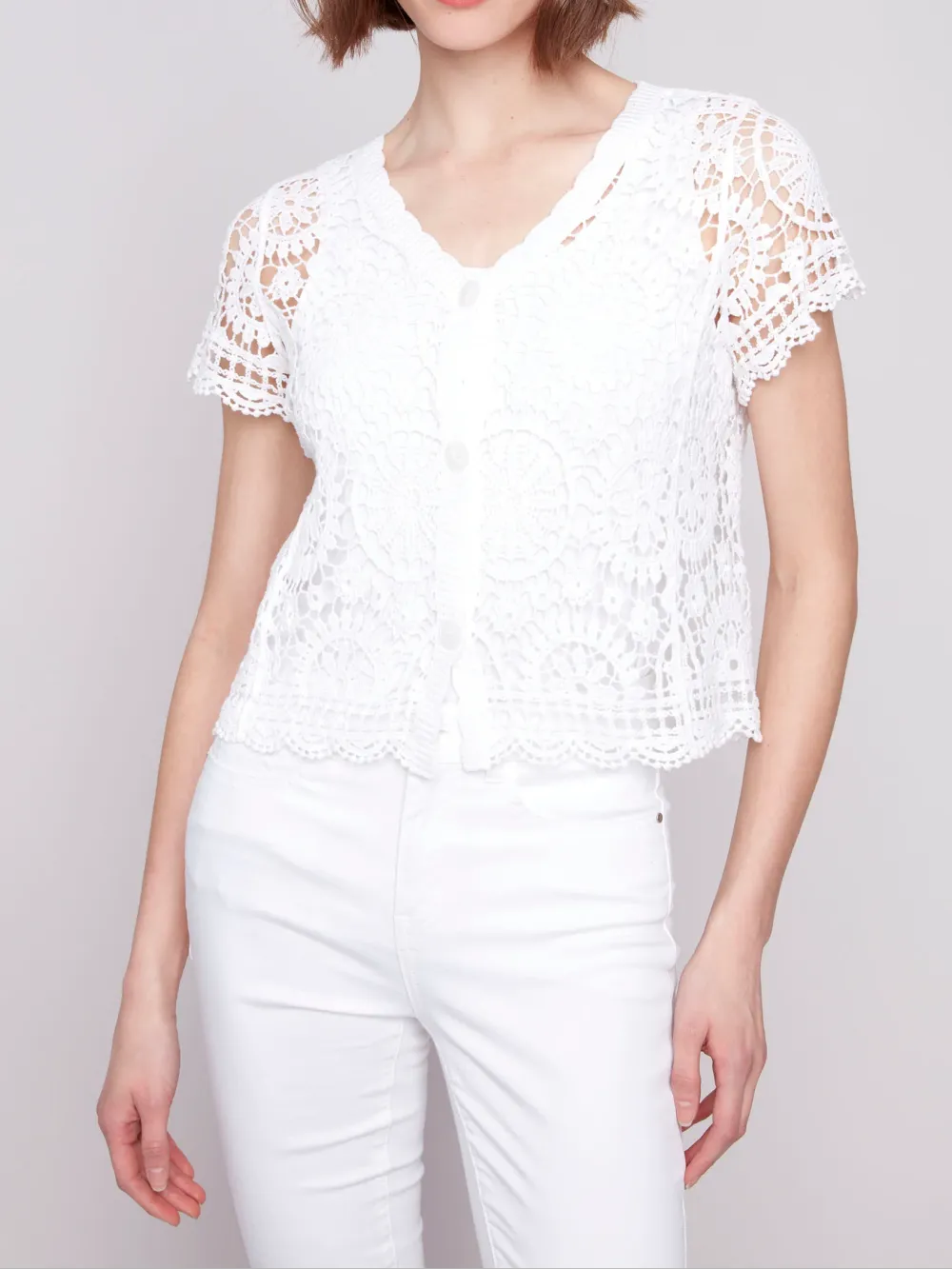 Pure Cotton Breathable Creative Hollow Ladies Short Sleeves