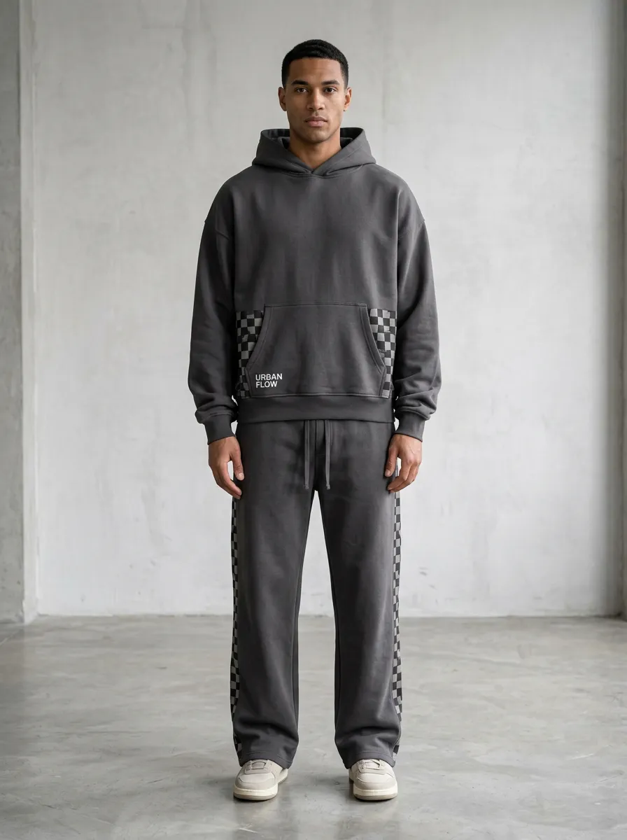 Hoodie Jogger Checkerboard Men's Two-Piece Tracksuit