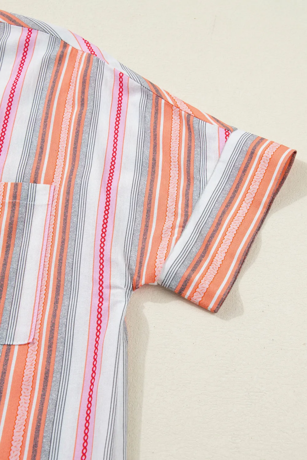 Pink Stripe Button Up Short Sleeve Shirt