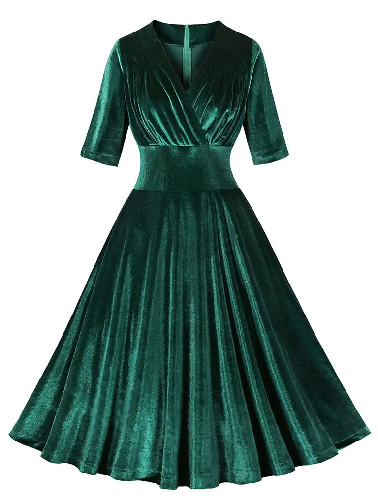 Velvet V Neck Swing Swing Dress