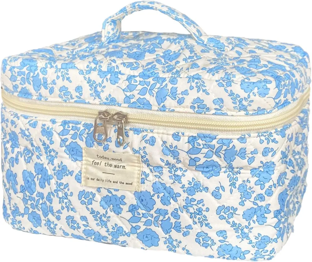 Quilted Floral Travel Makeup Bag