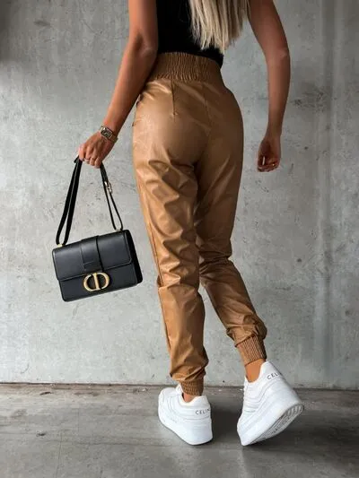 Smocked High Waist Pants With Pocket