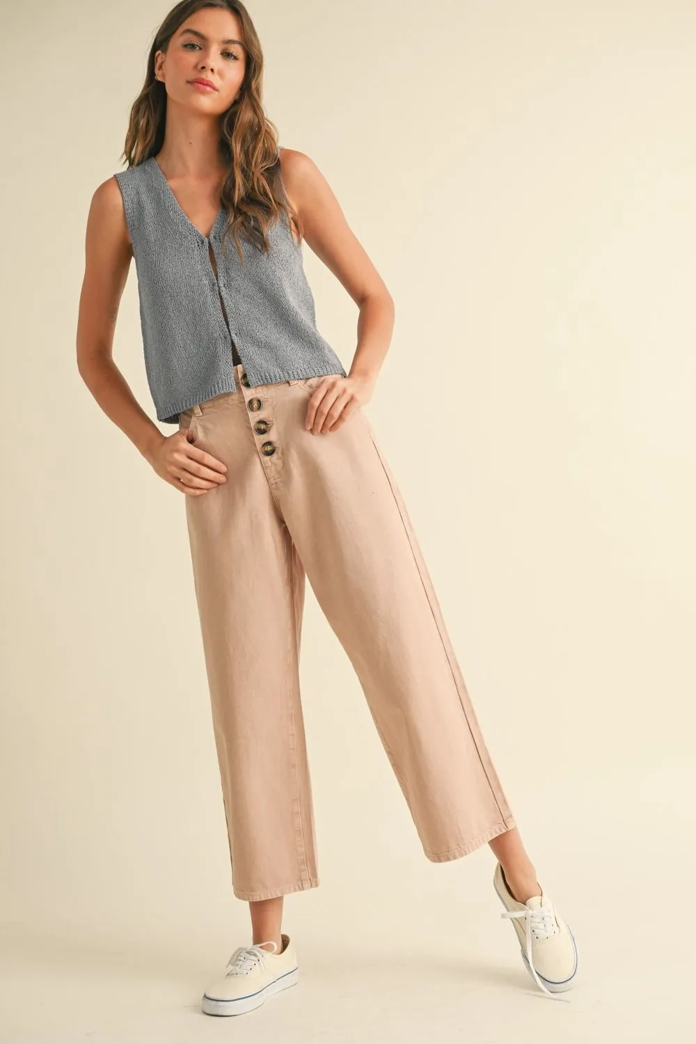 Button Front Cotton Pants
