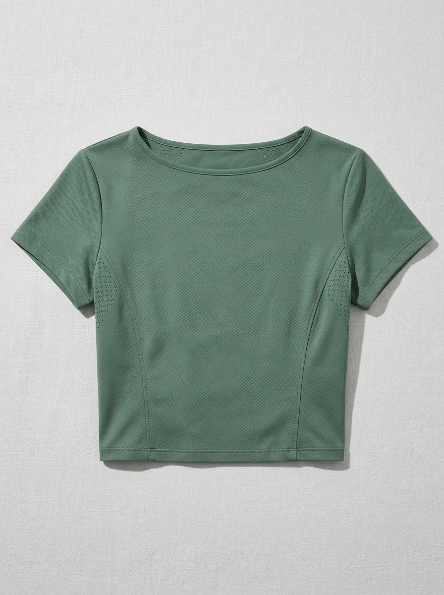 Women's Fitness Yoga Sage Green Perforated Athletic Crop Top