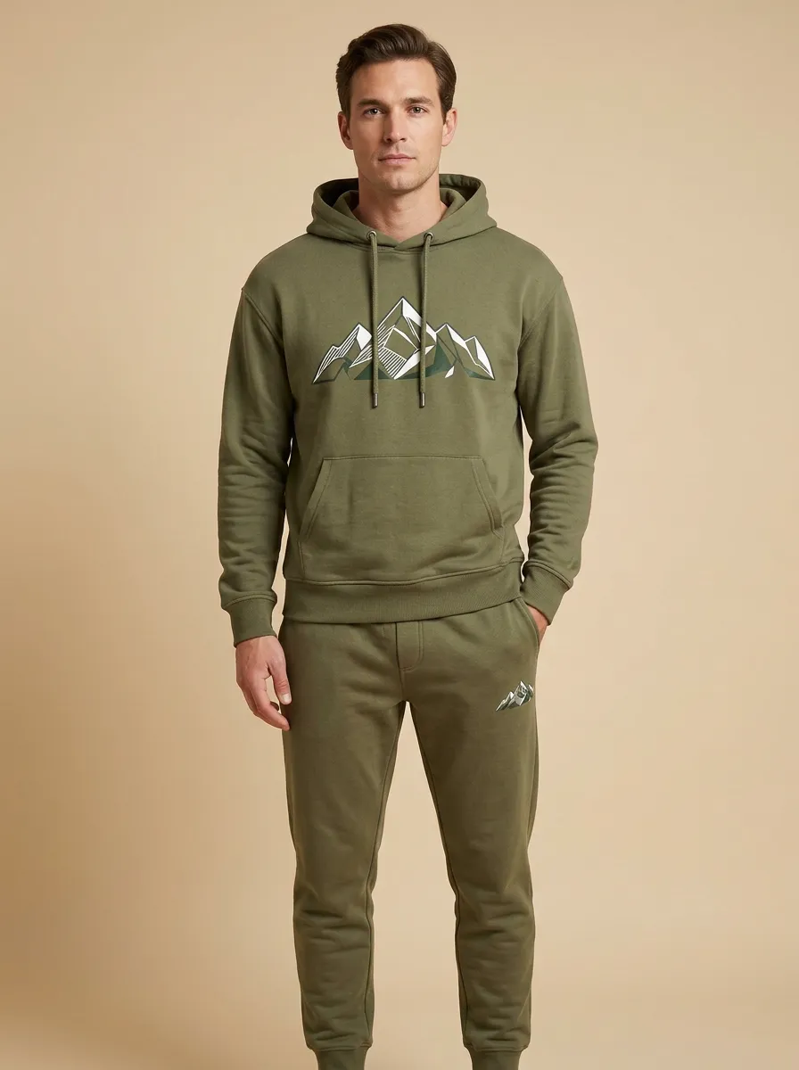 Men's Geometric Mountain Graphic Hoodie & Tapered Jogger Set