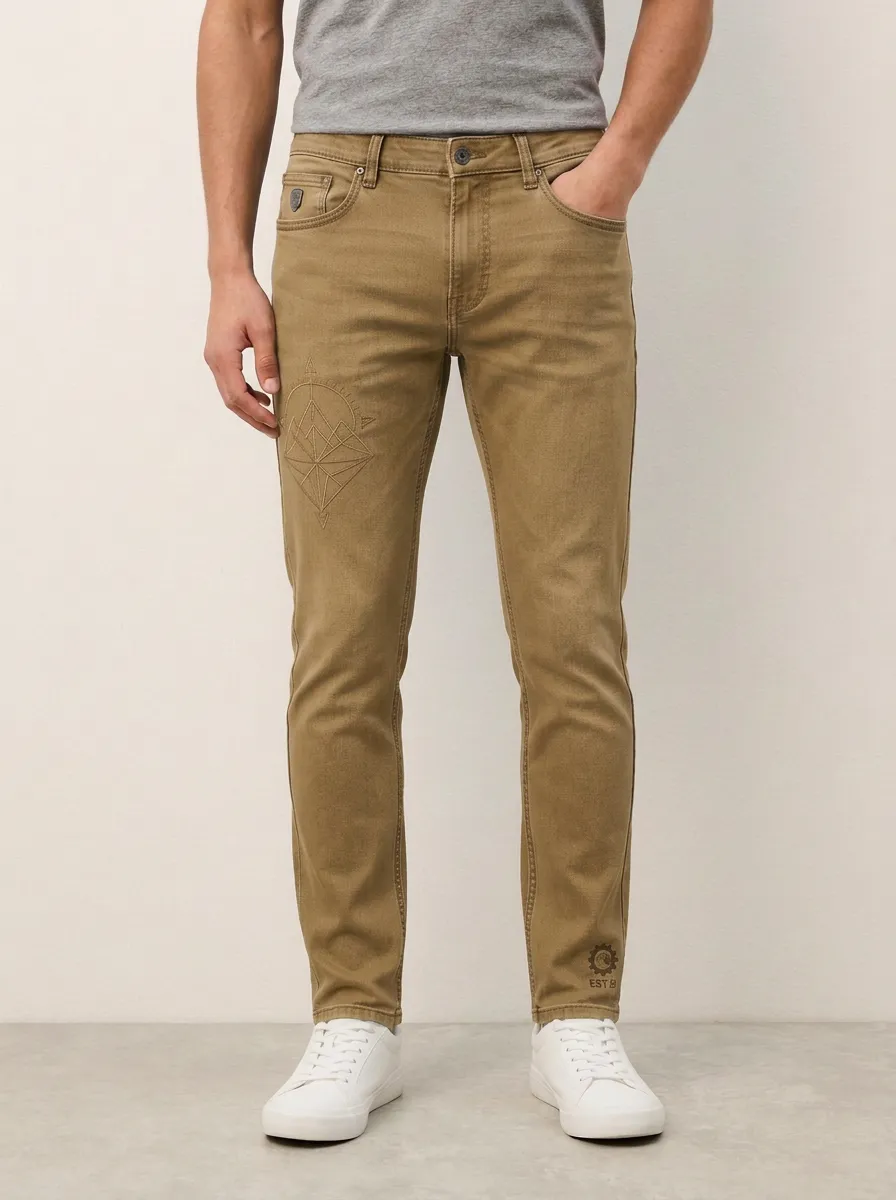 Men's Geometric Compass Mountain Printed Stretch Jeans