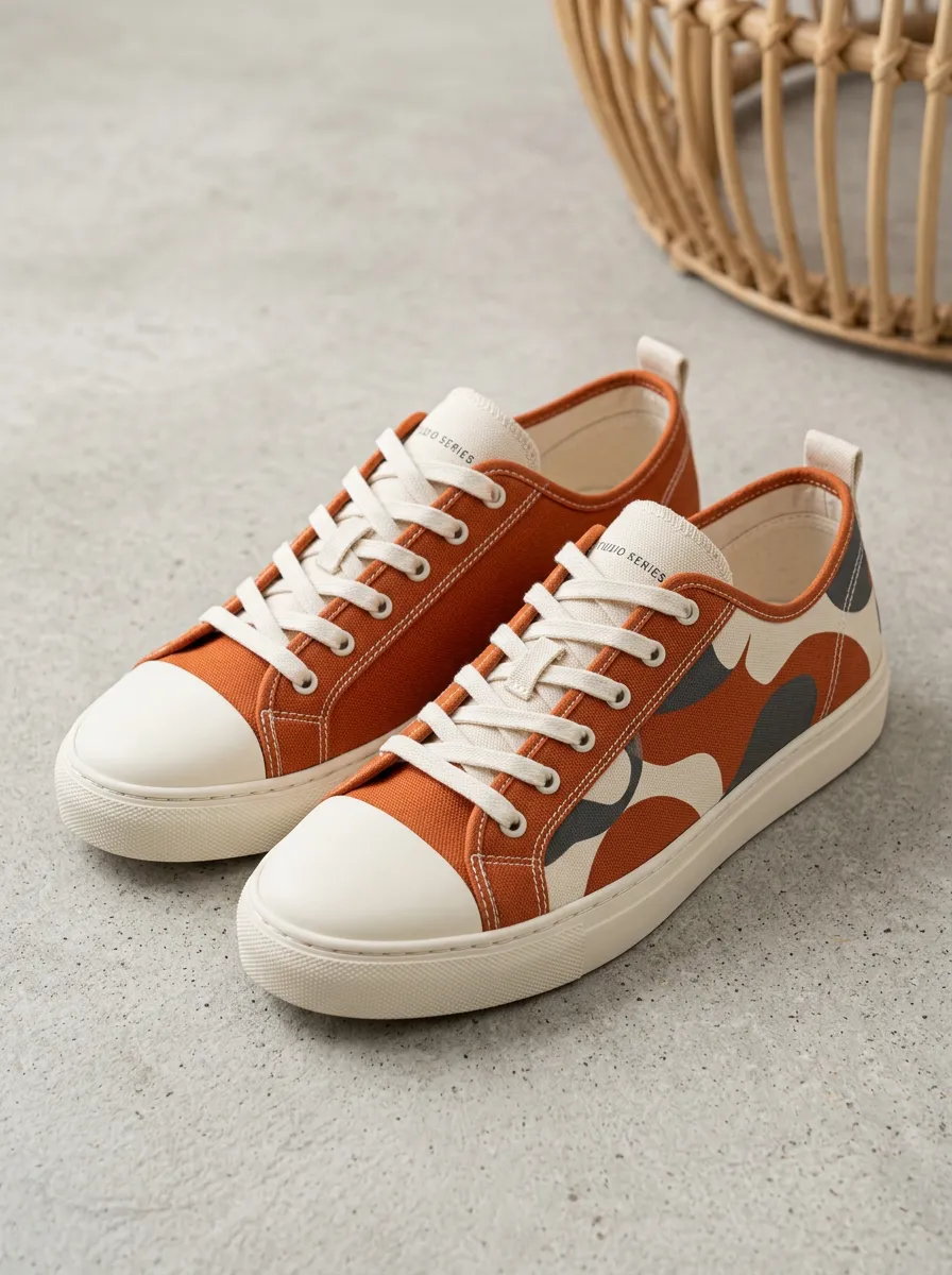 Stitched Geometric Abstract Canvas Sneakers