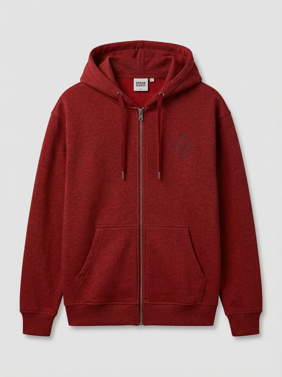 Relaxed Zip-Up Compass Graphic Outdoor-Inspired Design Men's Hoodie