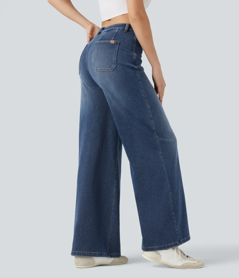 2026🔥  High Waisted Tummy Control Wide Leg Casual Jeans with Pockets