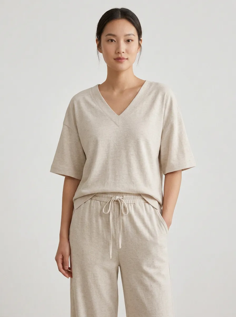 Button-Front Women's V-Neck Casual Lounge Set