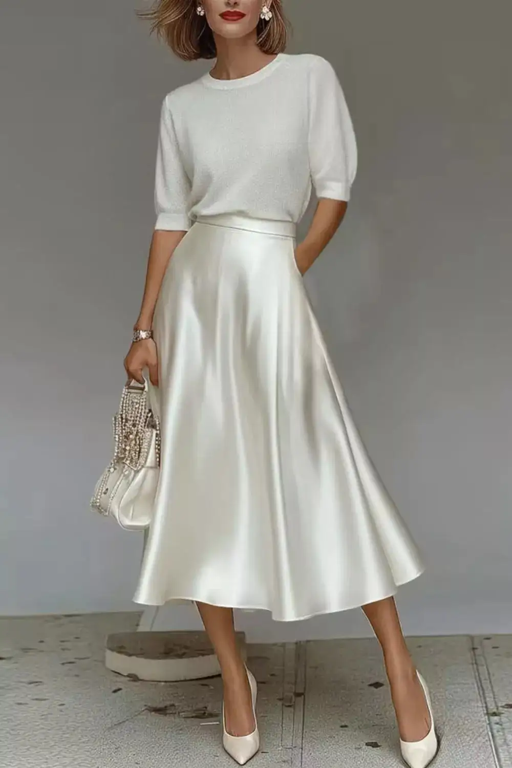 Everyday Satin A-line Midi Skirt