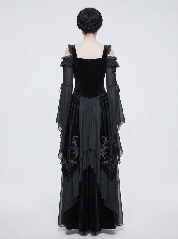 Dark Romantic Moon Floral Velvet Statement Women's Gothic Dress