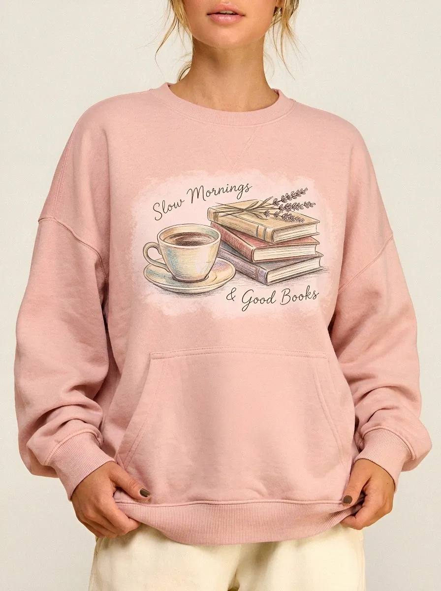 Women's Book Coffee Slow Mornings Graphic Sweatshirt