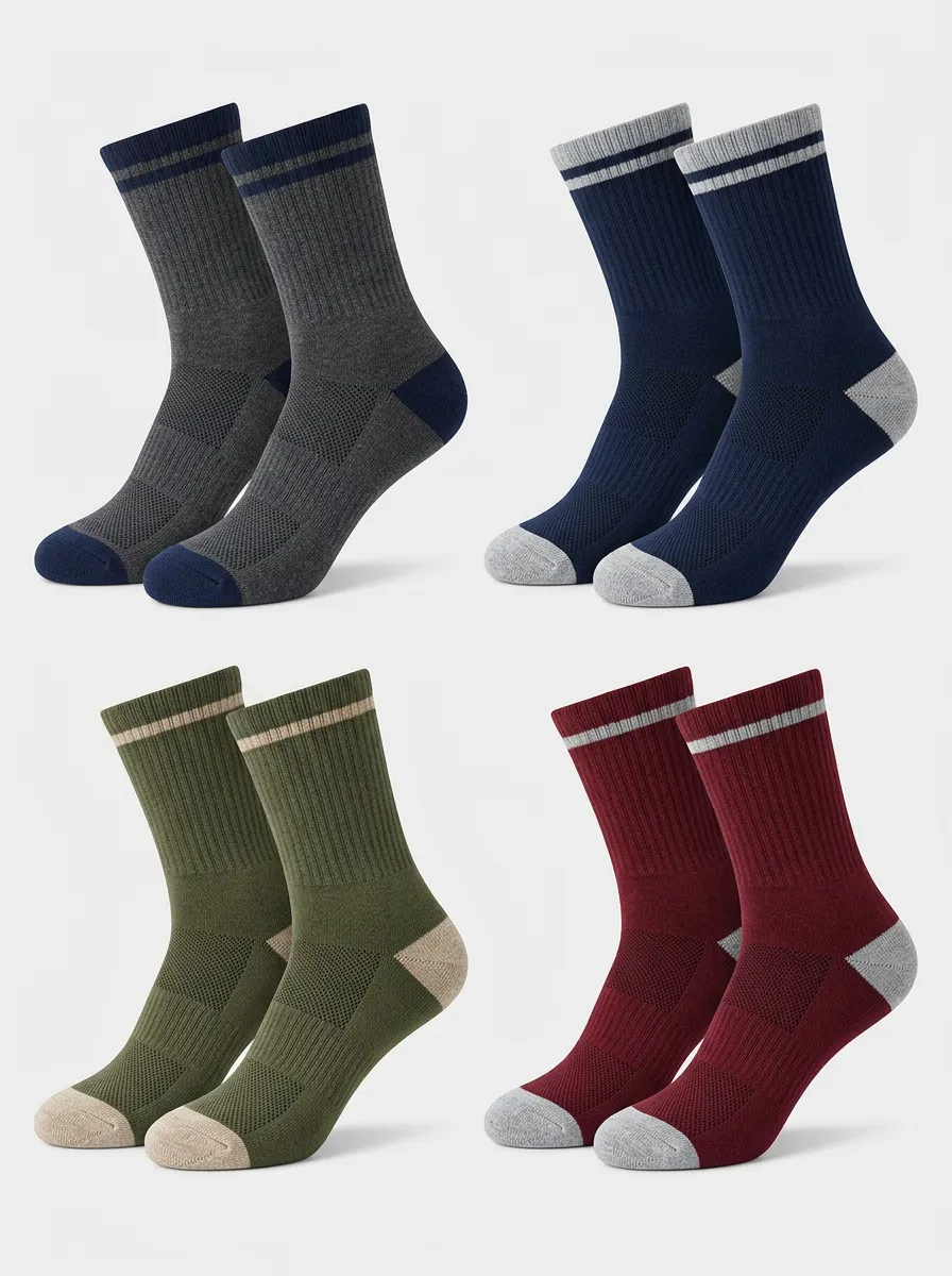Men's Athletic Double-Stripe Ribbed Crew Sock Set