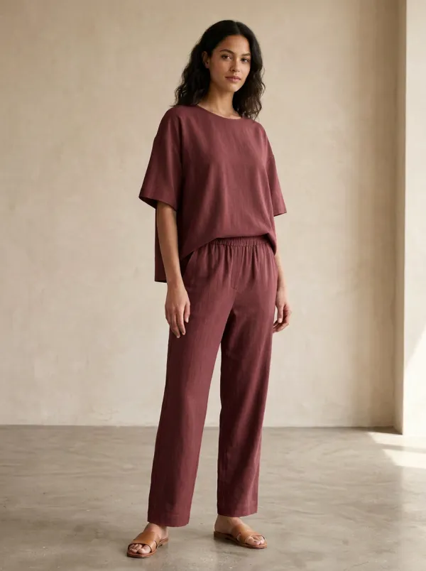 Women's Relaxed Drop-Shoulder T-Shirt And Straight-Leg Trouser Lounge Set