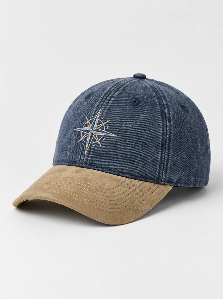Compass Star Artwork Baseball Hat with Embroidered Finish