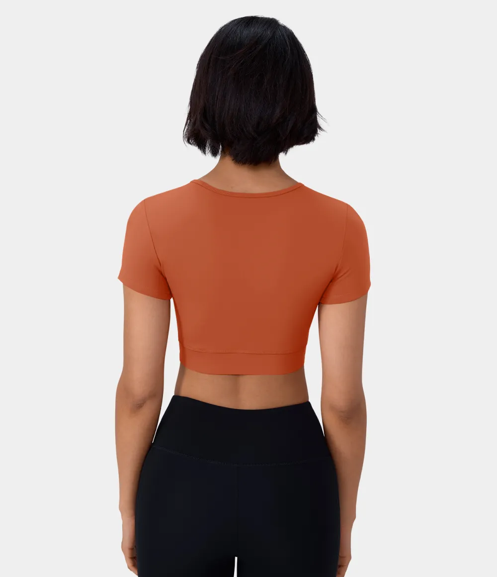 Softlyzero Plush Crossover Hem Cropped Sports Top