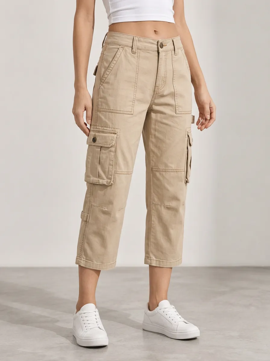 Women's Multi-Pocket Travel Ready Utility Capri Pants