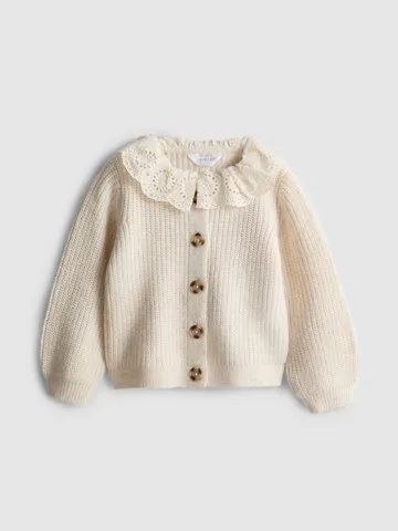 1-9yrs | Broderie Anglaise Collared Cardigan
