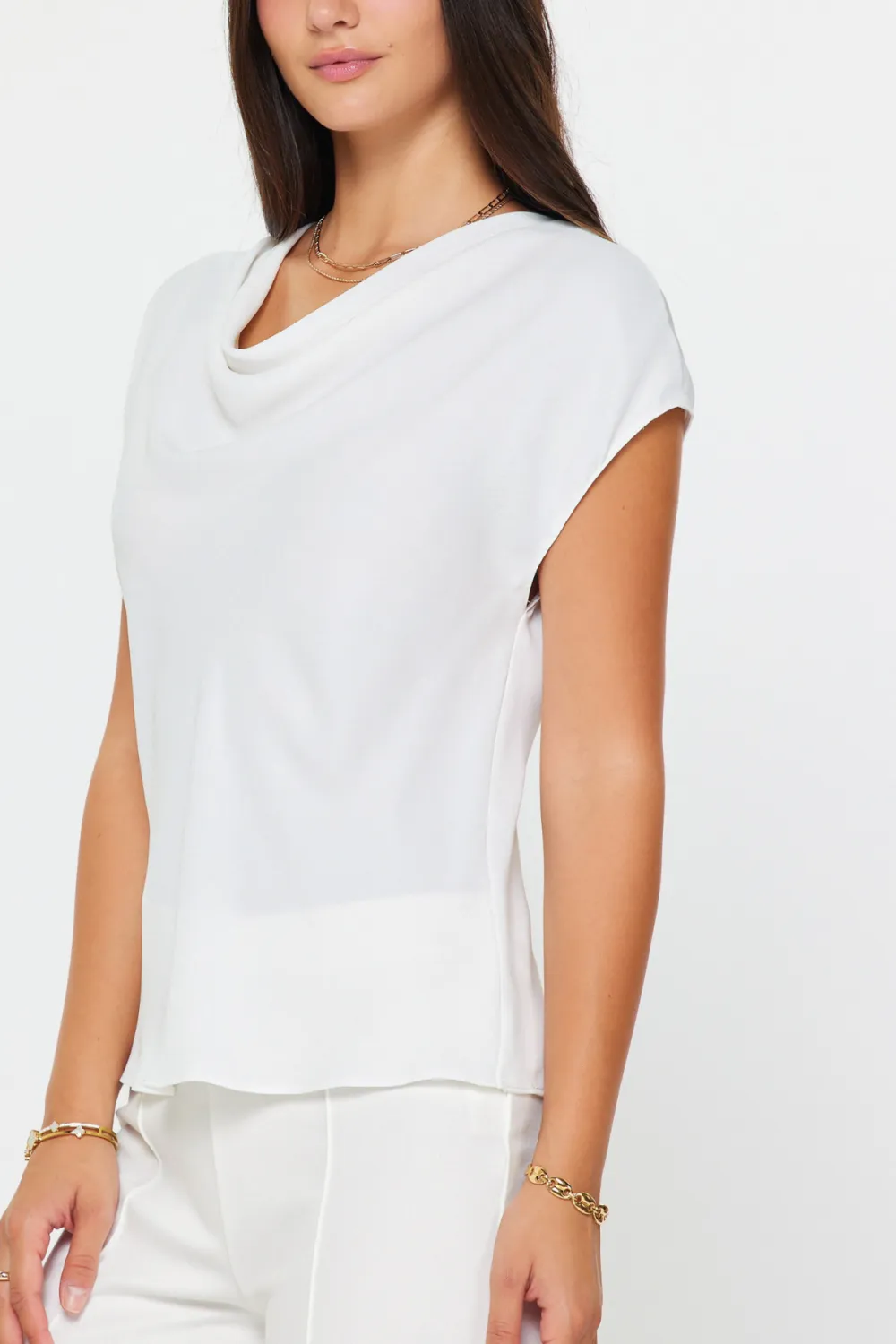 Cap Sleeve Drape Cowl Blouse