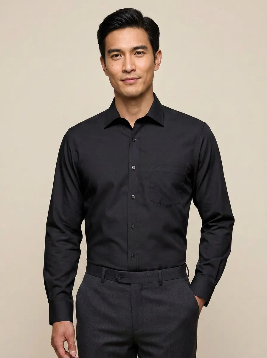 Men's Non-Iron Cotton Anchor Logo Embroidered Dress Shirt