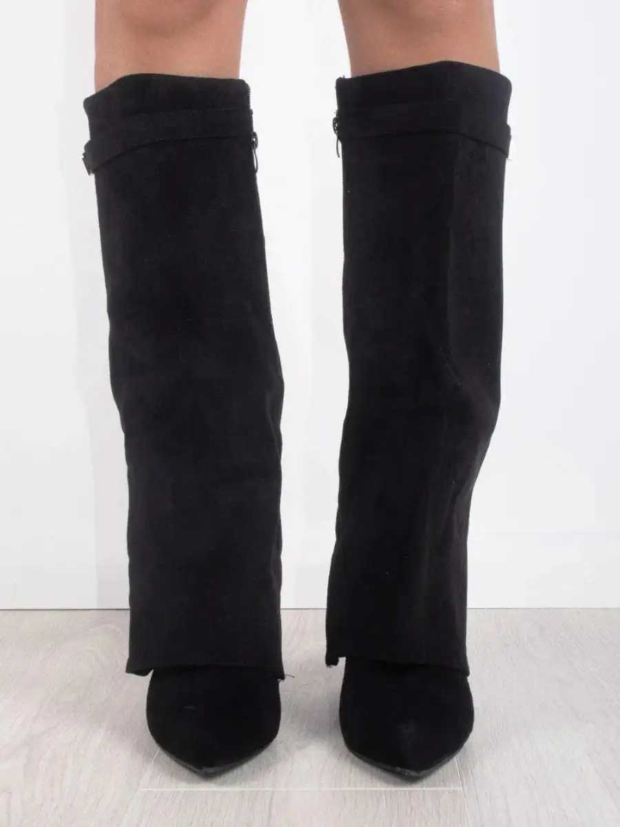 Knee Tall Boots Wide Flare Top Block Heel