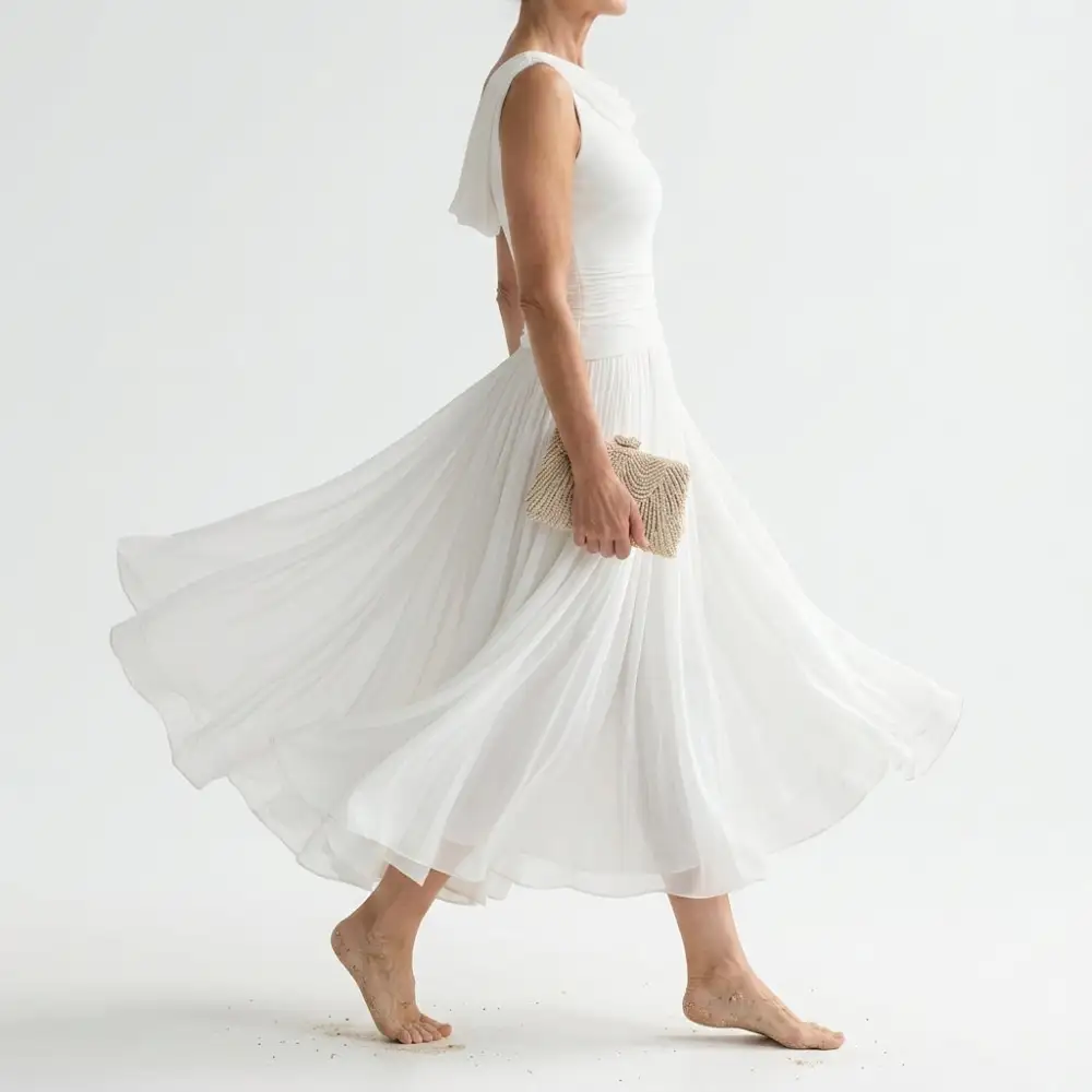 Pleated Draped Midi Dress