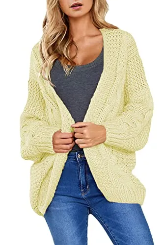 Womens Open Front Long Sleeve Chunky Knit Cardigan Sweaters Loose Outwear Coat