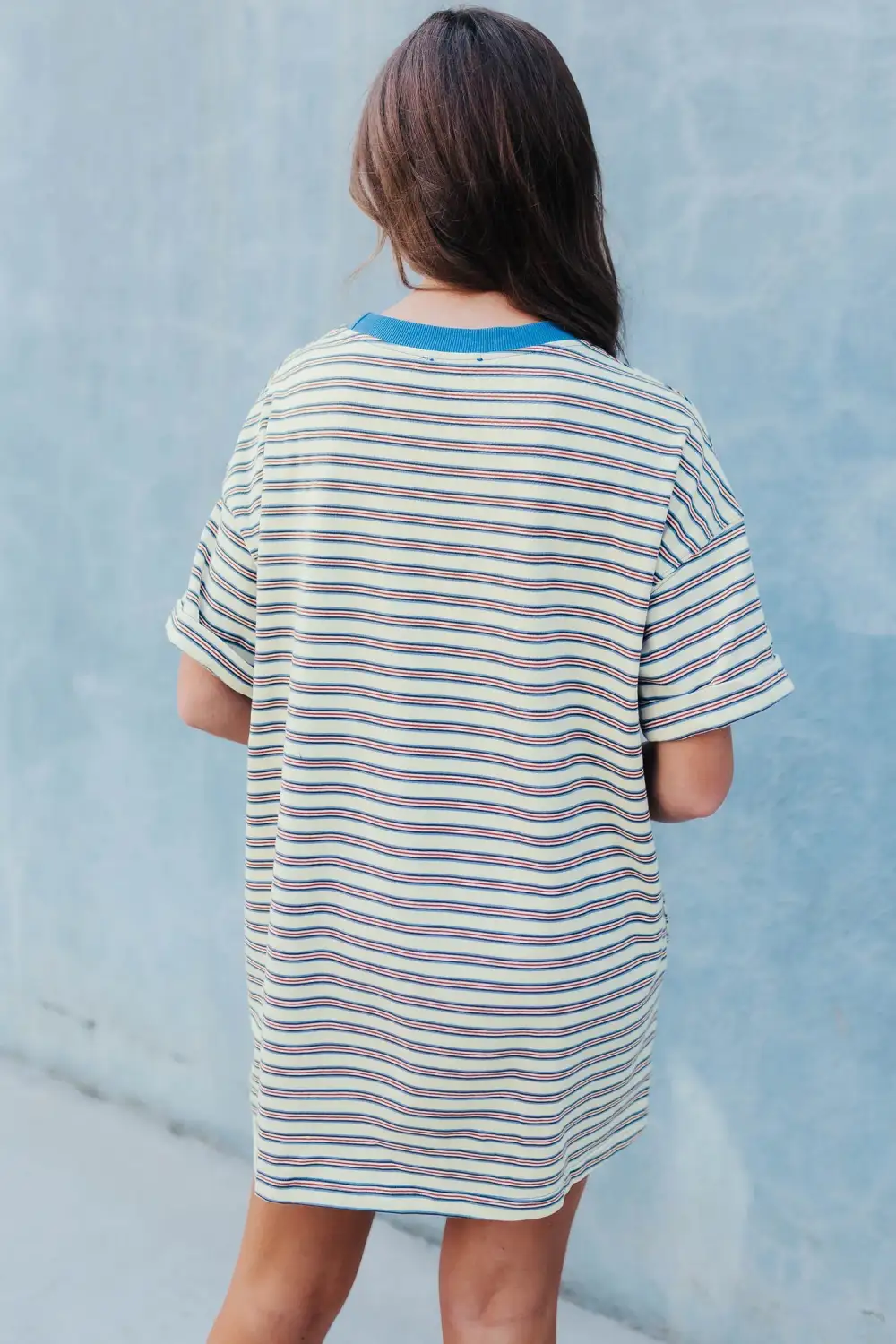 Drape Striped Drop Shoulder Mini Dress