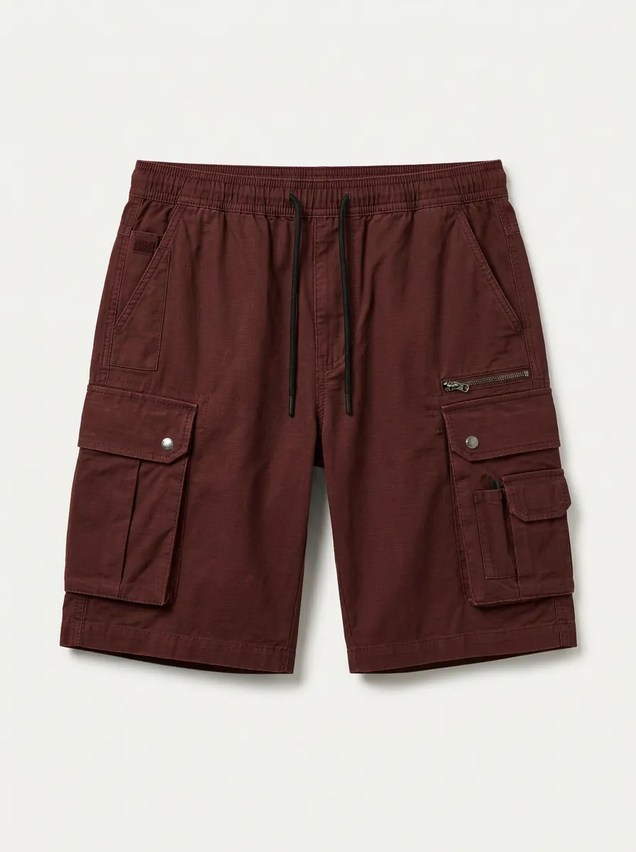Men's Multi-Pocket Drawstring Grid-Texture Cargo Shorts