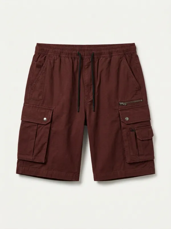 Men's Multi-Pocket Drawstring Grid-Texture Cargo Shorts