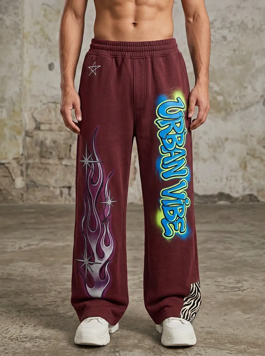 Men's Streetwear Urban Vibe Flame Star Printed Sweatpants