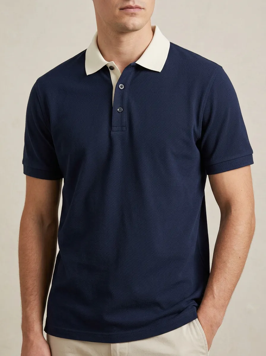 Men's Classic Comfort Contrast Collar Printed Polo Shirt