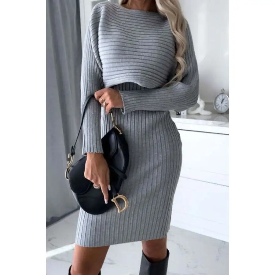 Ribbed Round Neck Top and Cami Dress Sweater Set