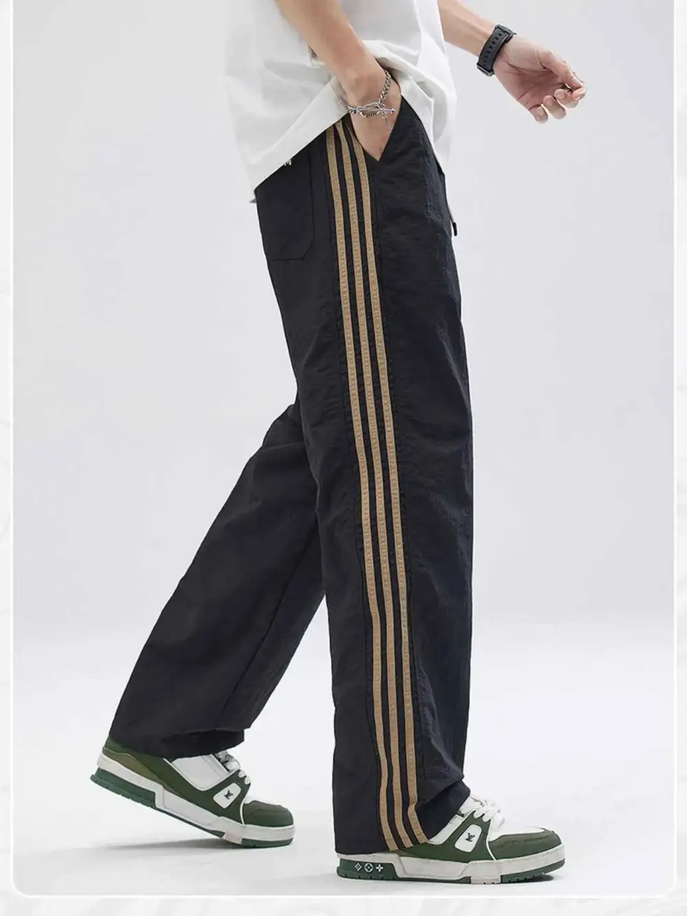 Drawstring Wide Leg Pants with Side Striped