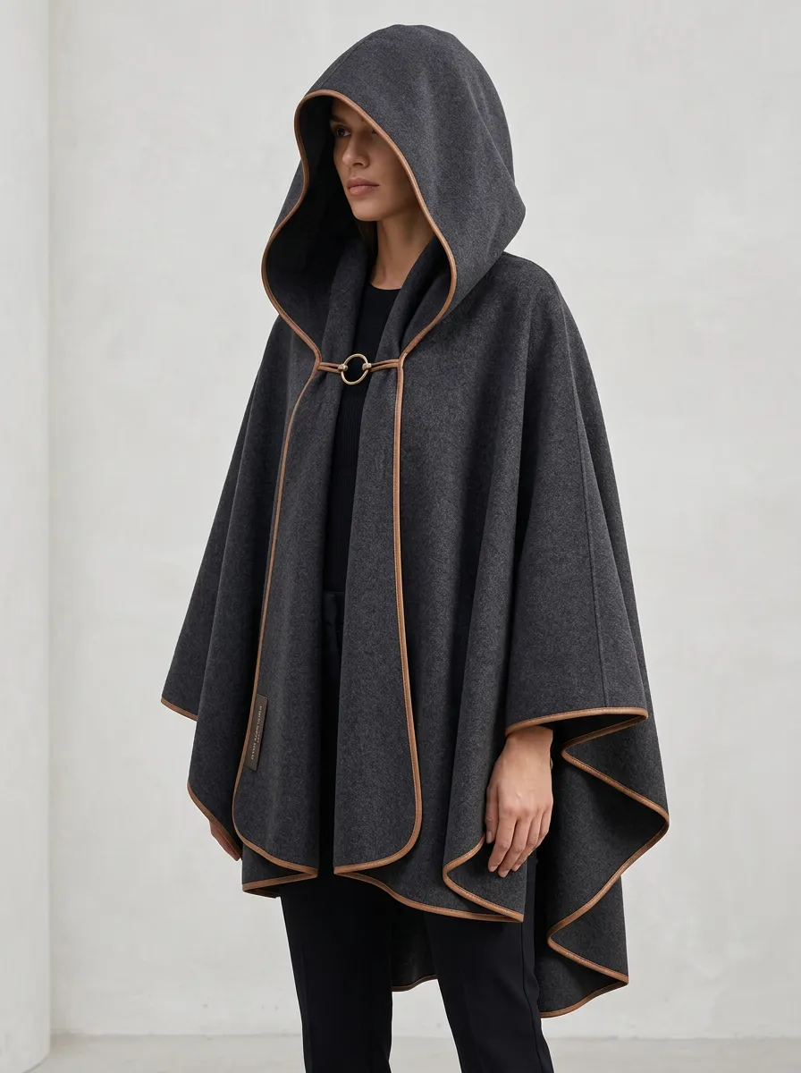Classic Hooded Clasp-Front Women's Cape Poncho