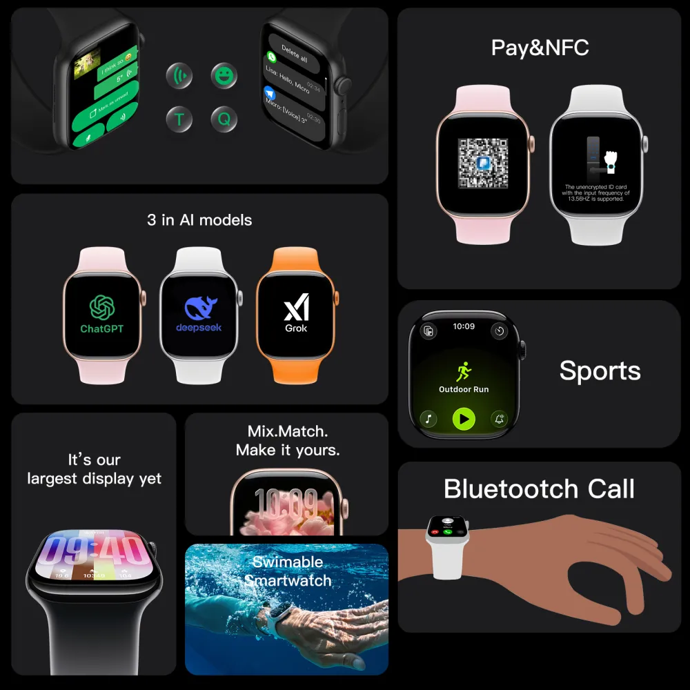 46mm Slim AMOLED Smartwatch | Premium Square Design, AI Assistant, Bluetooth Calls & NFC