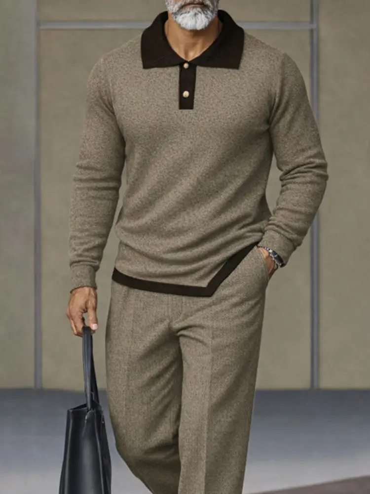 Asymmetric-Hem Woven Polo Shirt Set