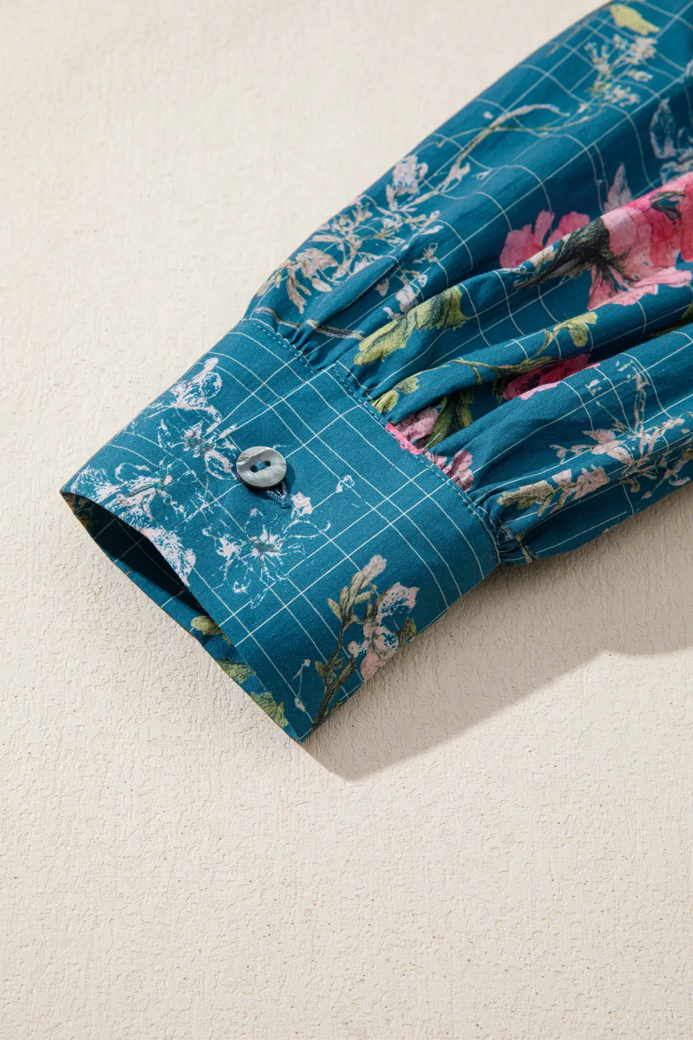 Sky Blue Floral Print Contrast Blouse