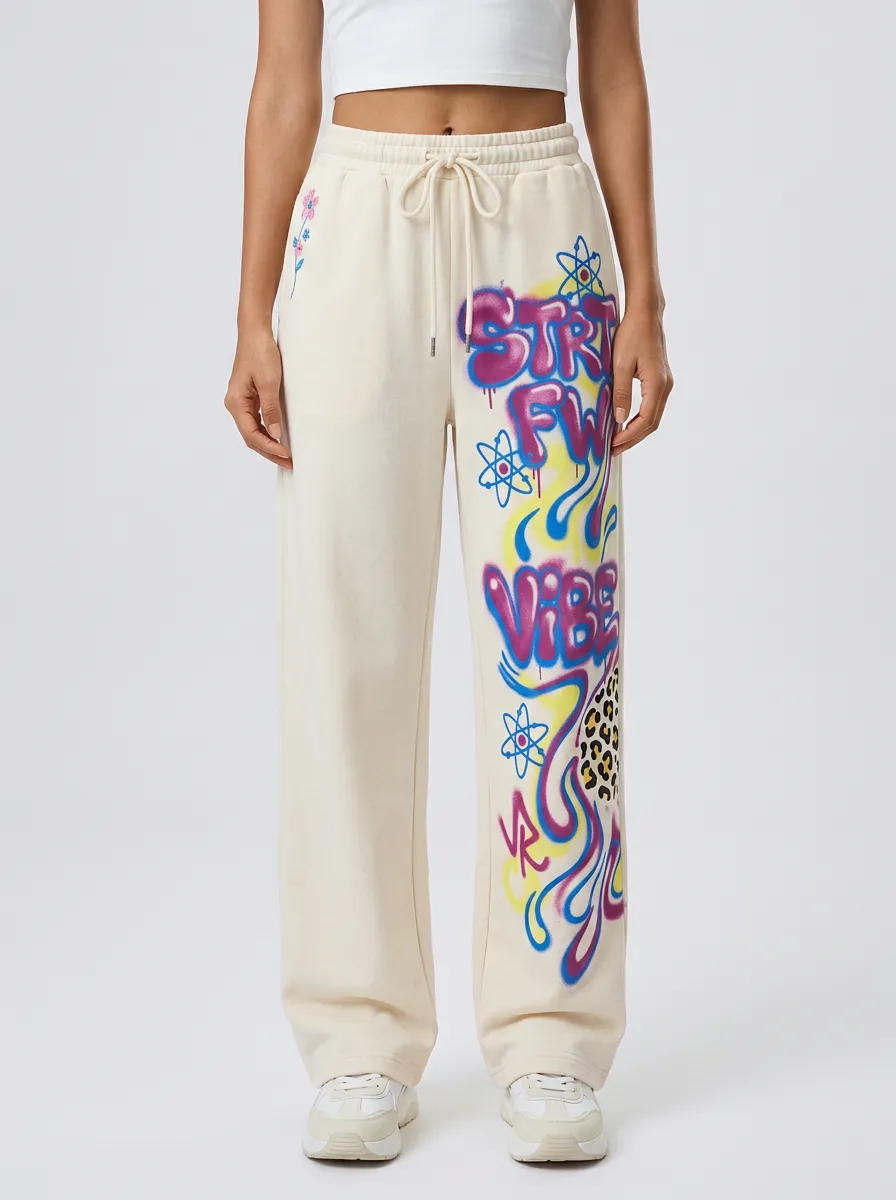Women's Streetwear Graffiti Atom Leopard Printed Sweatpants