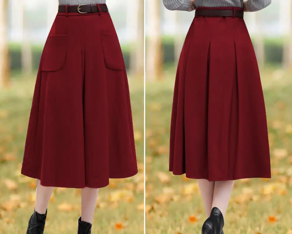 Everyday Pleated Wool A Line Maxi Skirt