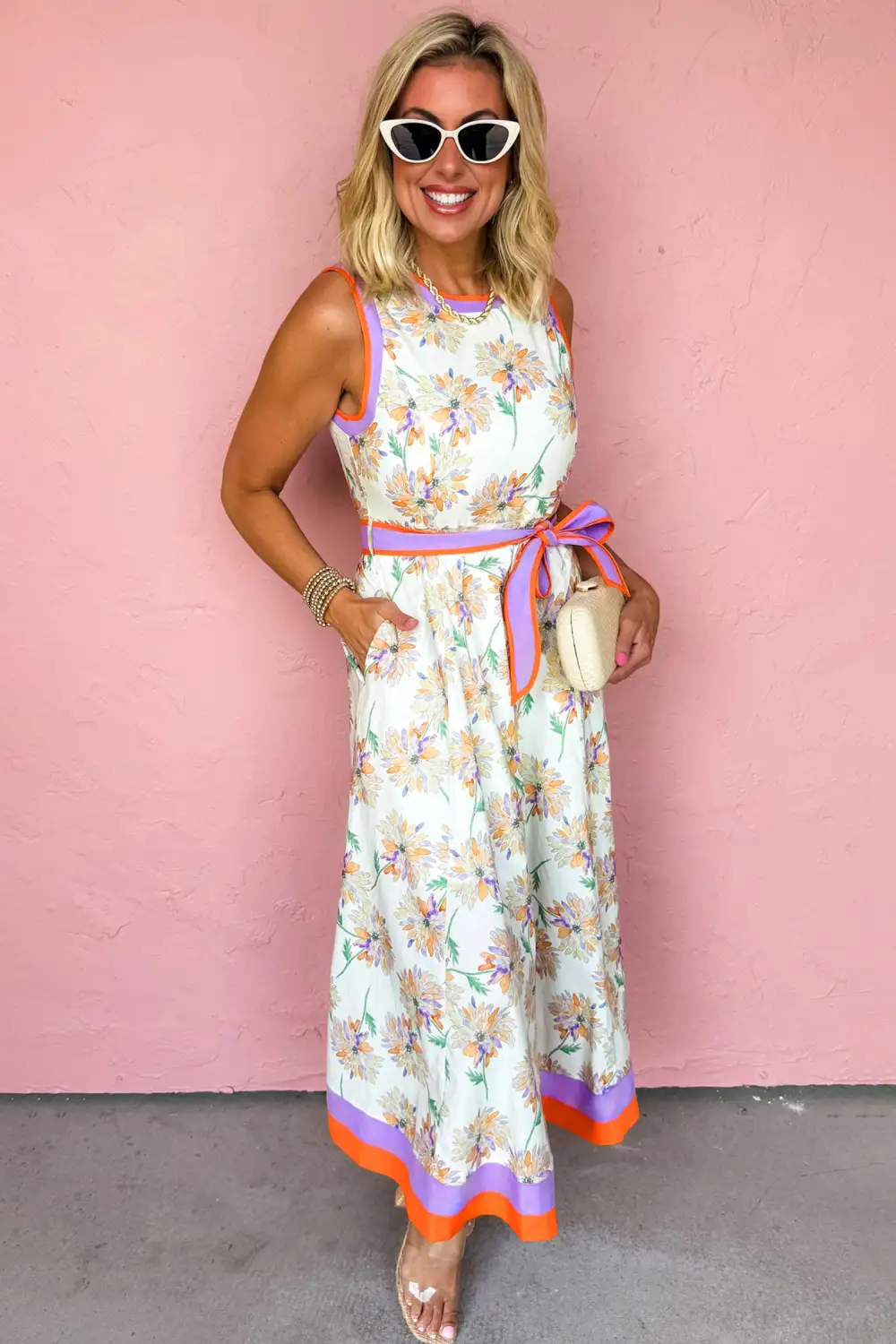 Floral Patchwork Tie Waist Maxi Dress
