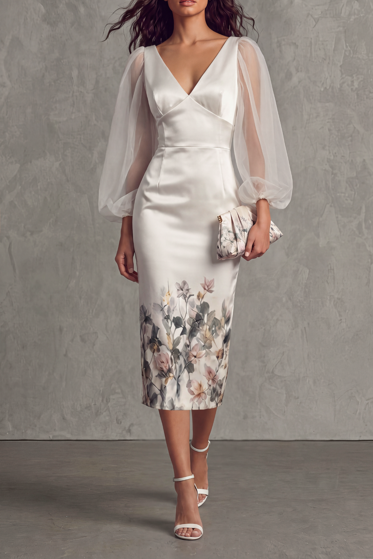 V Neck Floral Midi Dress